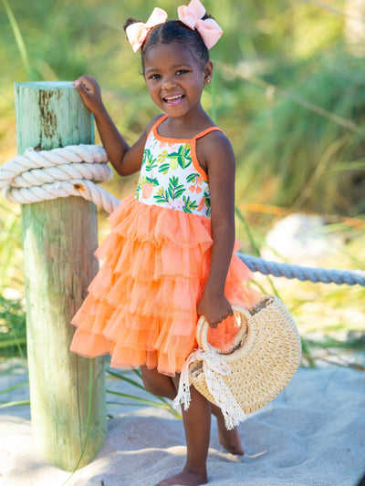 Girls Spring Dresses | Citrus Sleeveless Tiered Ruffle Tulle Dress