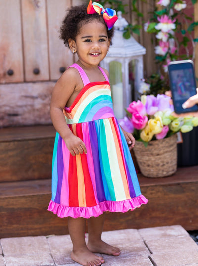 Toddler Spring Dresses | Girls Rainbow Racer Back Ruffle Hem Dress