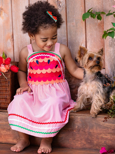 Toddler Spring Dresses | Girls Watermelon Sleeveless Pinstripe Dress