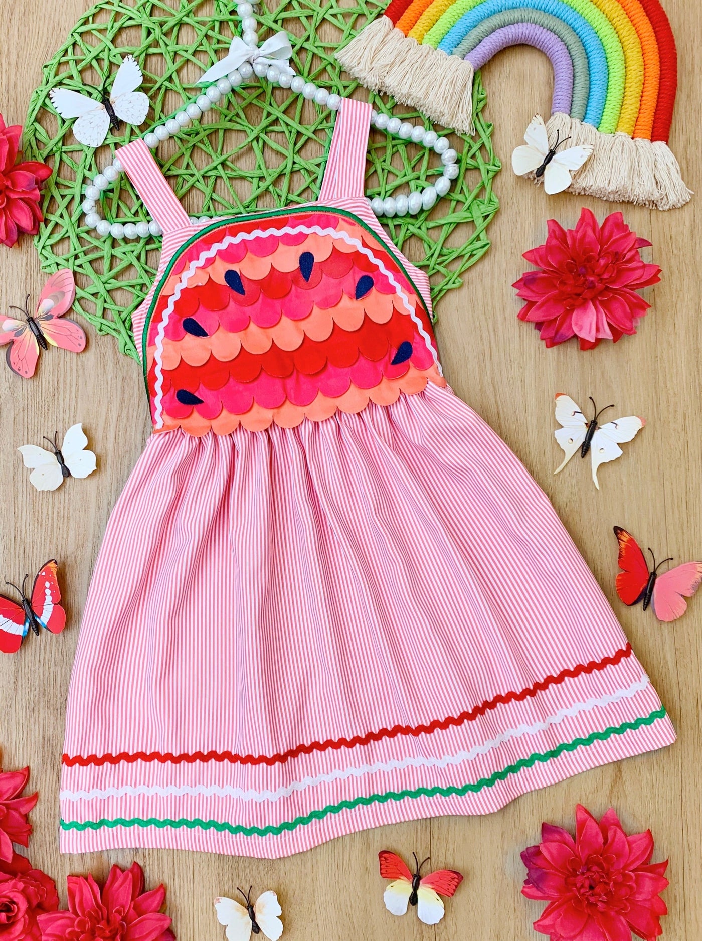 Toddler Spring Dresses | Girls Watermelon Sleeveless Pinstripe Dress