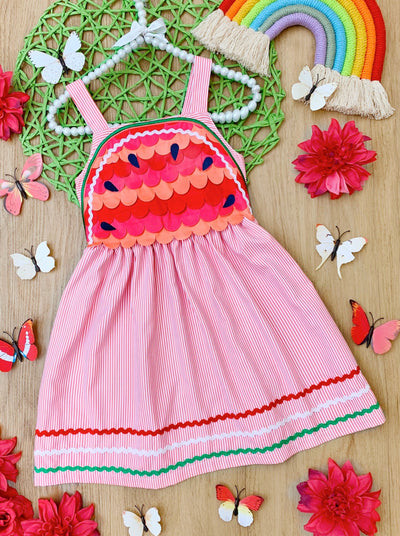 Toddler Spring Dresses | Girls Watermelon Sleeveless Pinstripe Dress