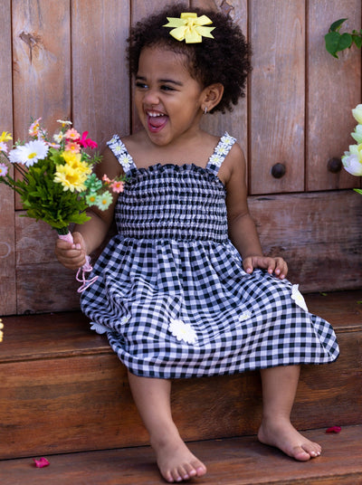 Girls "Lazy Daisy" Smocked Bodice Checkered Dress - Mia Belle Girls