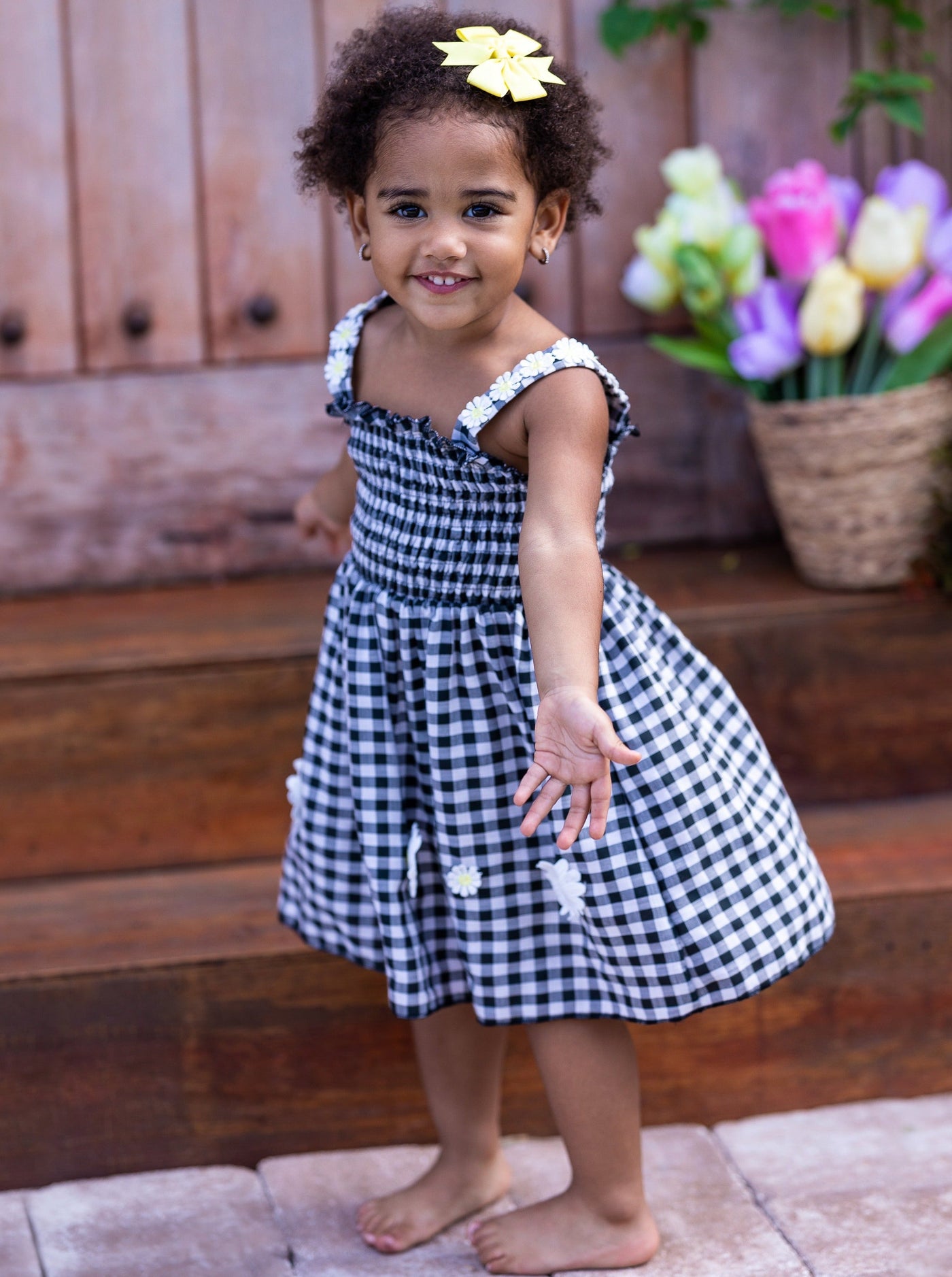 Girls "Lazy Daisy" Smocked Bodice Checkered Dress - Mia Belle Girls