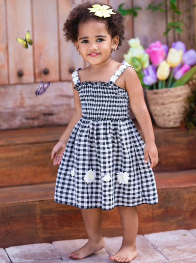 Girls "Lazy Daisy" Smocked Bodice Checkered Dress - Mia Belle Girls