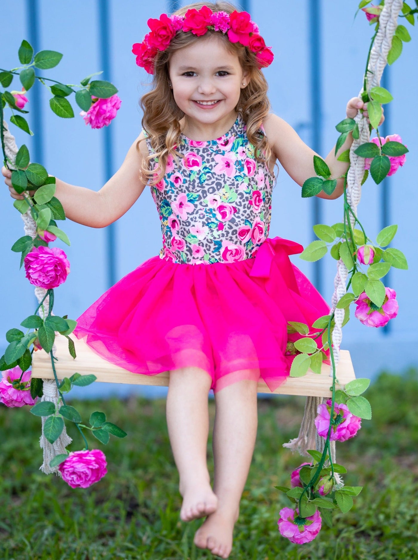Little Girls Resort Wear | Floral Leopard Print Bodice Tutu Dress
