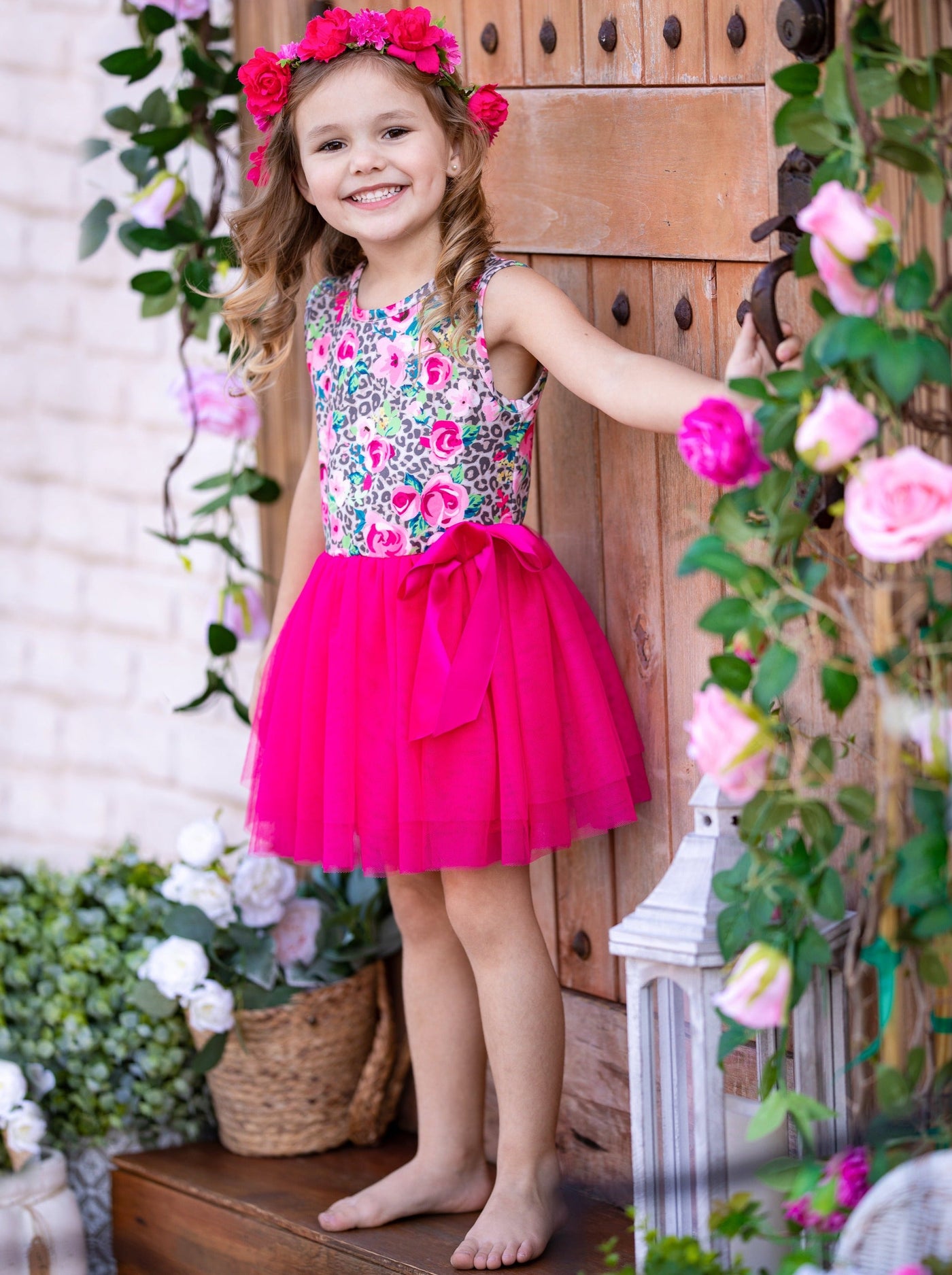 Little Girls Resort Wear | Floral Leopard Print Bodice Tutu Dress