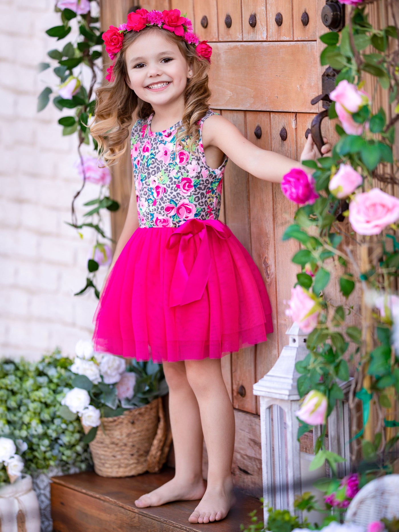 Little Girls Resort Wear | Floral Leopard Print Bodice Tutu Dress