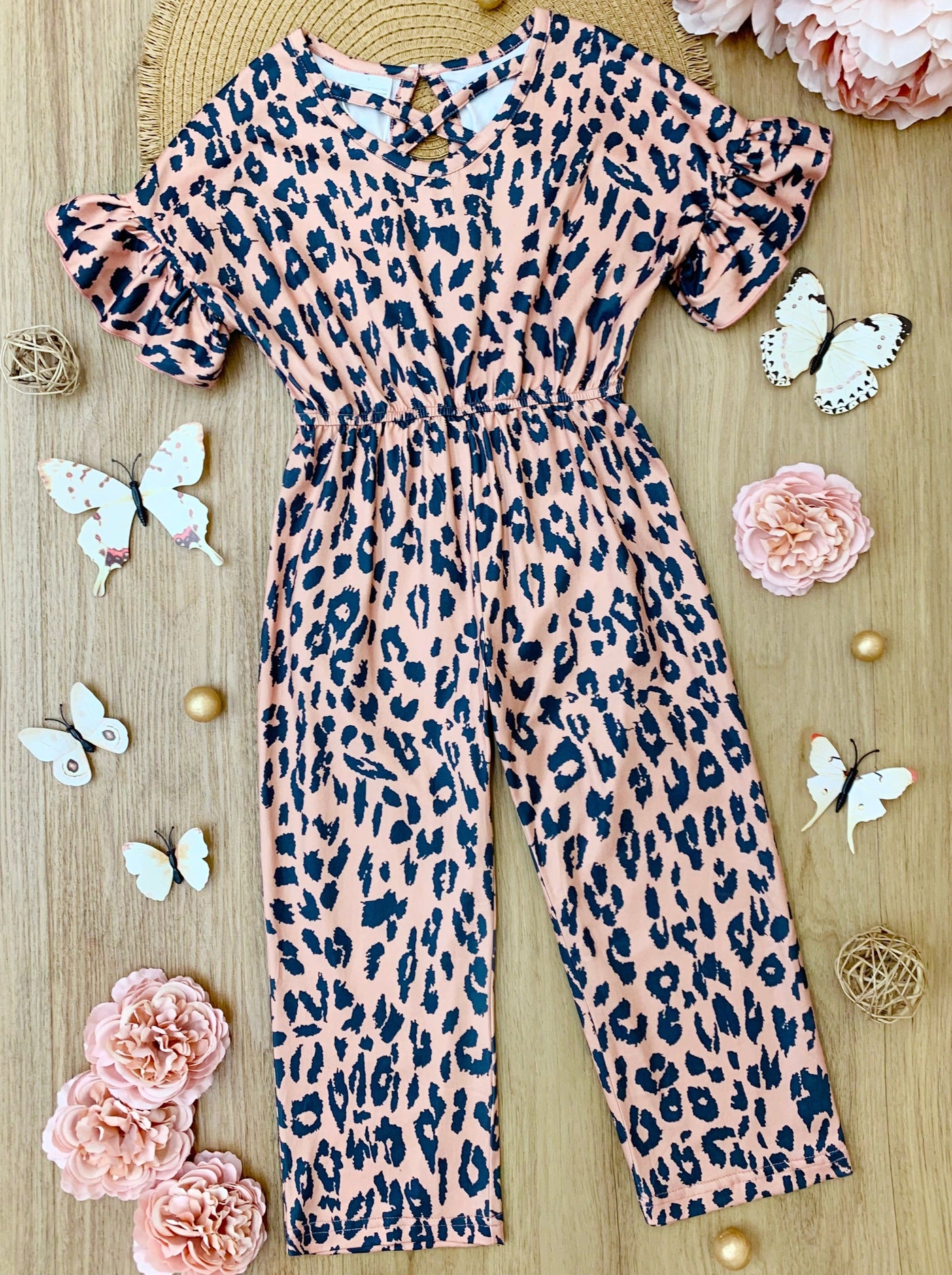 Cute Toddler Outfit | Girls Spring Leopard Ruffle Sleeve Jumpsuit