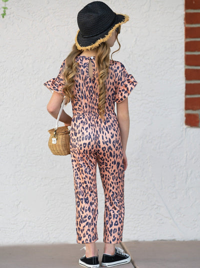 Cute Toddler Outfit | Girls Spring Leopard Ruffle Sleeve Jumpsuit