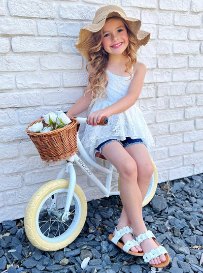 Girls Spring Outfits | Hi-Lo Lace Tank Top & Fringed Denim Shorts Set