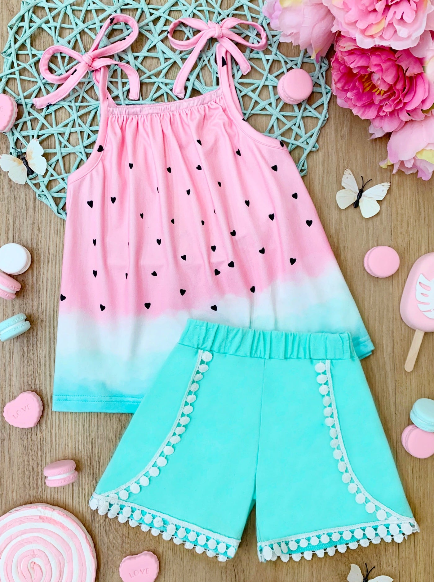 Kids Spring Clothes | Girls Watermelon Tank Top & Pom-Pom Shorts Set