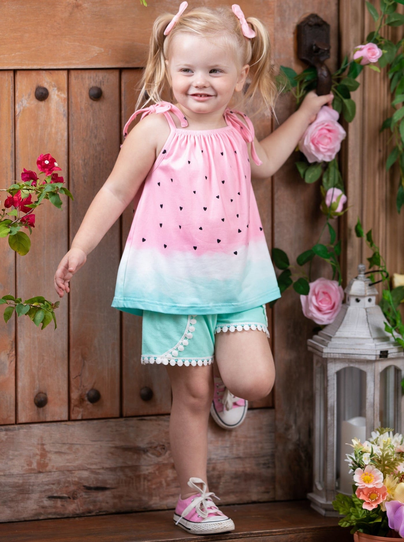 Kids Spring Clothes | Girls Watermelon Tank Top & Pom-Pom Shorts Set