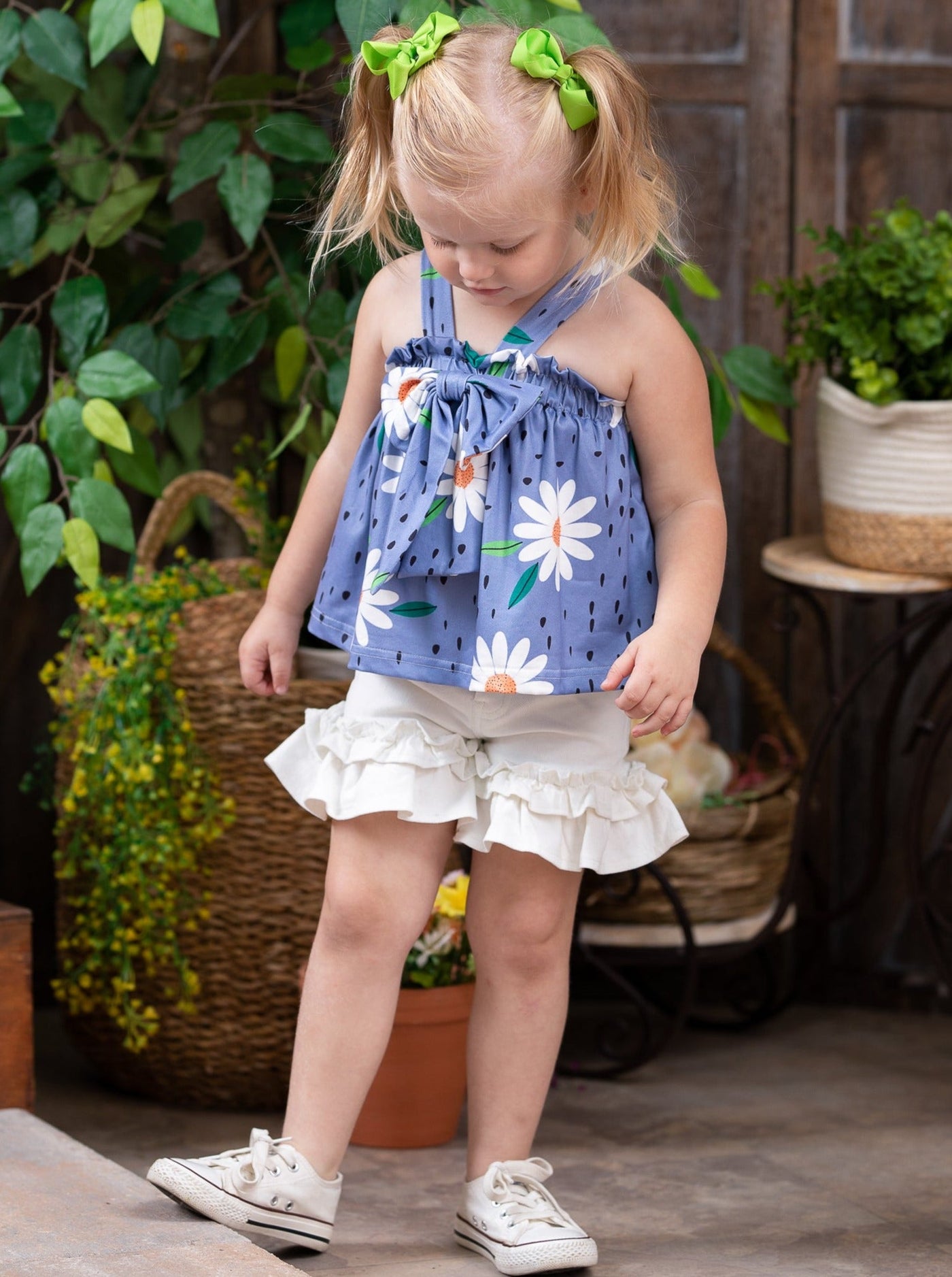 Girls Flower Garden Peplum Tank Top and Shorts Set