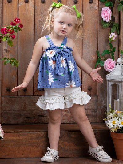 Girls Flower Garden Peplum Tank Top and Shorts Set