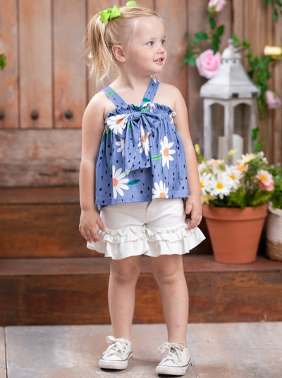 Girls Flower Garden Peplum Tank Top and Shorts Set