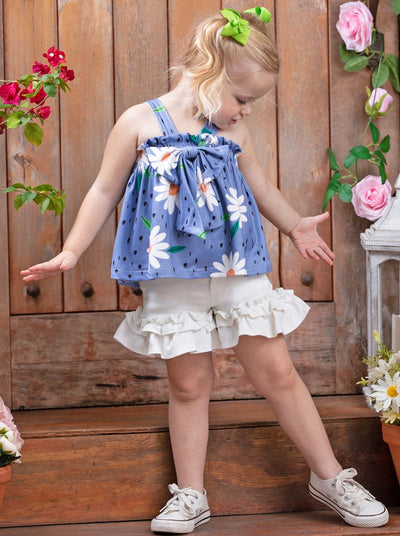 Girls Flower Garden Peplum Tank Top and Shorts Set