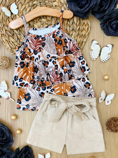 Girls Safari Ruffled Tank Top and Shorts Set