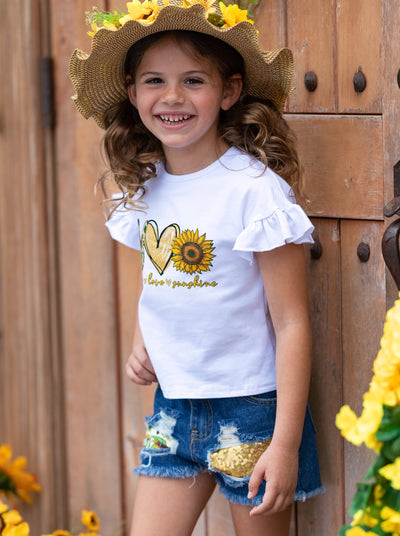 Kids Spring Clothes | Girls Sunshine Top & Patched Denim Shorts Set