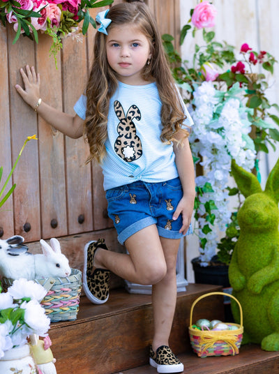 Stripes and Spots Bunny Denim Shorts Set