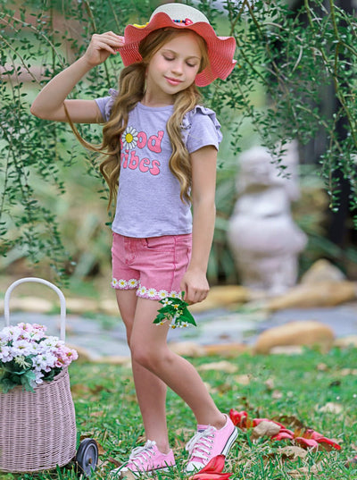 Toddler Spring Clothes | Girls Good Vibes Tee & Denim Shorts Set