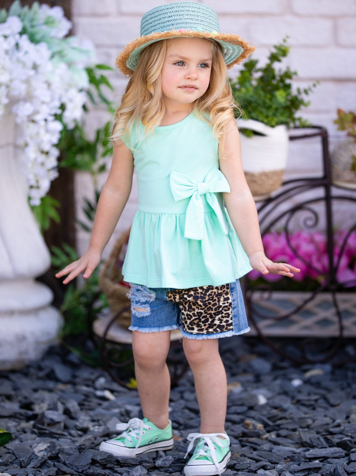 Ruffled & Wild Peplum Top & Denim Shorts Set - Mia Belle Girls
