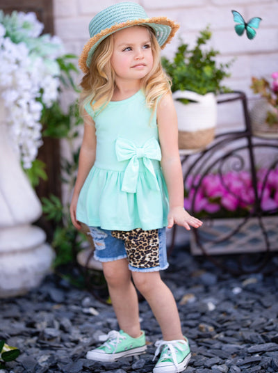 Ruffled & Wild Peplum Top & Denim Shorts Set - Mia Belle Girls
