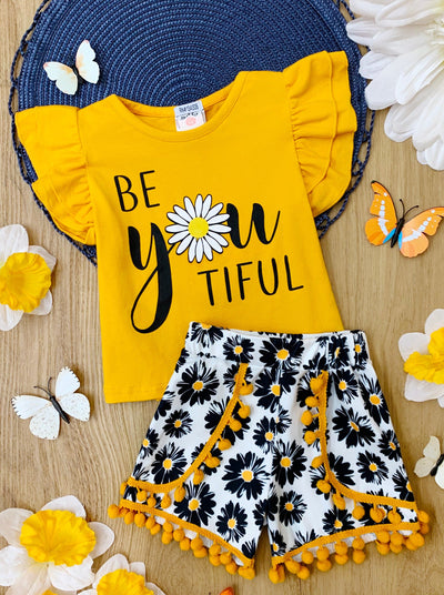 Resort Girls Outfits | Girls Daisy Top & Floral Pom-Pom Shorts Set