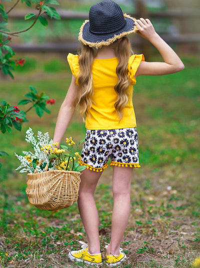 Resort Girls Outfits | Girls Daisy Top & Floral Pom-Pom Shorts Set