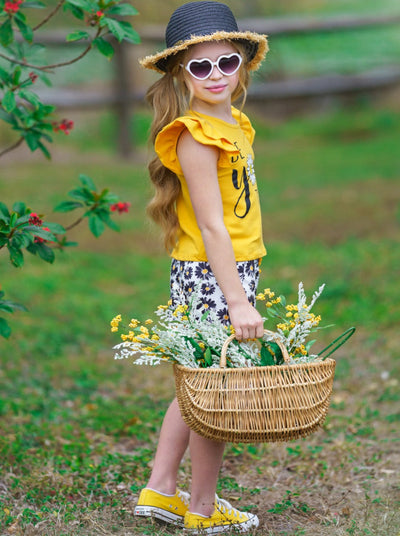 Resort Girls Outfits | Girls Daisy Top & Floral Pom-Pom Shorts Set