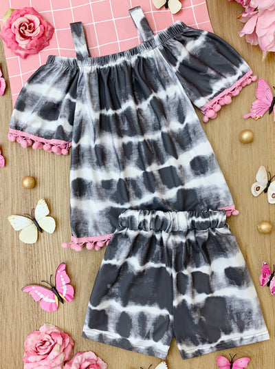 Casual Spring Clothes | Girls Tie Dye Tassel Hem Top & Shorts Set