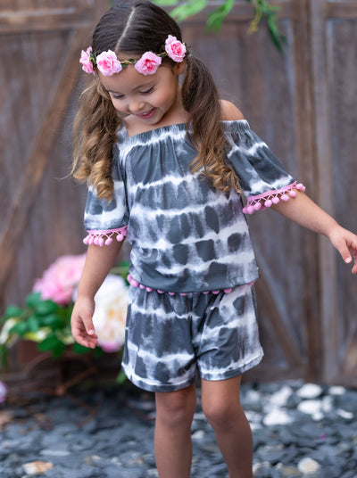 Casual Spring Clothes | Girls Tie Dye Tassel Hem Top & Shorts Set