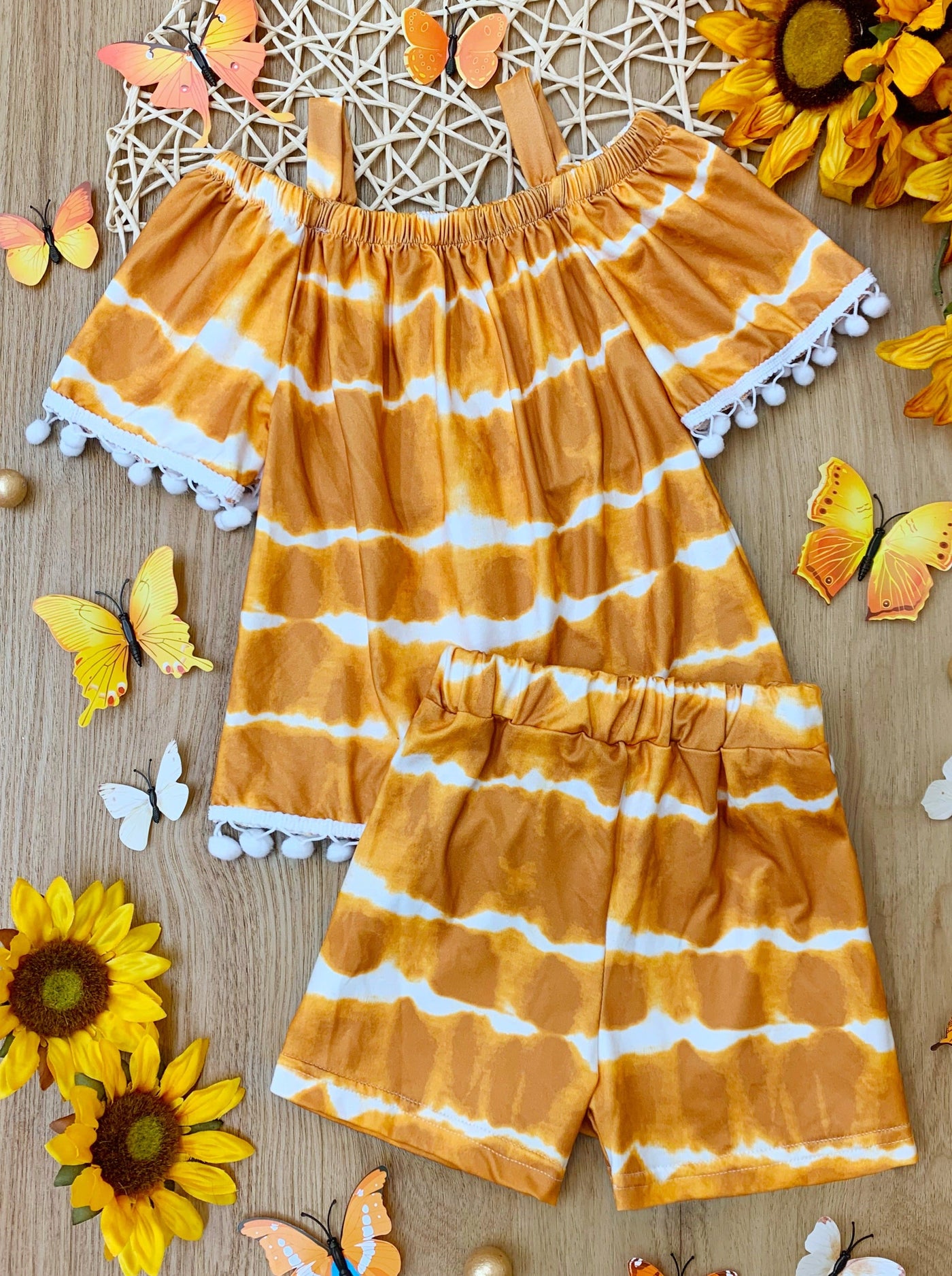 Casual Spring Clothes | Girls Tie Dye Tassel Hem Top & Shorts Set