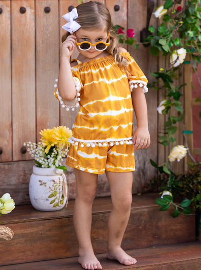 Casual Spring Clothes | Girls Tie Dye Tassel Hem Top & Shorts Set