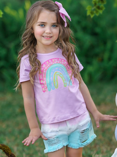 Little Girls Cute Easter Tops | Easter Egg Rainbow Short Sleeved Top
