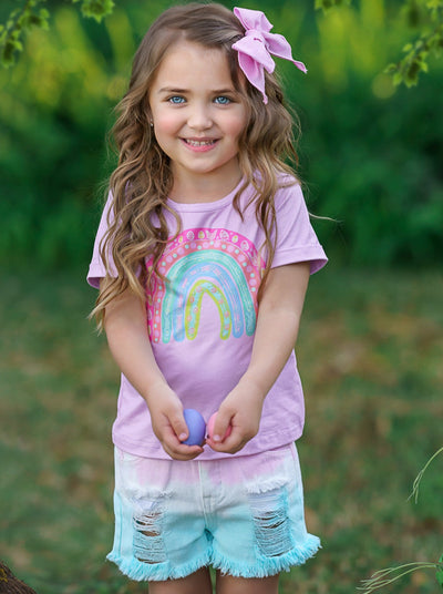 Little Girls Cute Easter Tops | Easter Egg Rainbow Short Sleeved Top