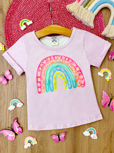 Little Girls Cute Easter Tops | Easter Egg Rainbow Short Sleeved Top