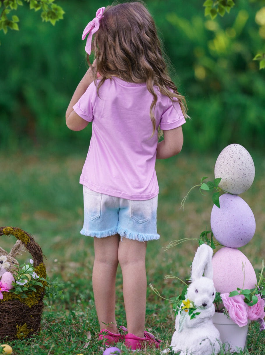 Little Girls Cute Easter Tops | Easter Egg Rainbow Short Sleeved Top