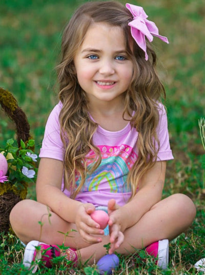 Little Girls Cute Easter Tops | Easter Egg Rainbow Short Sleeved Top