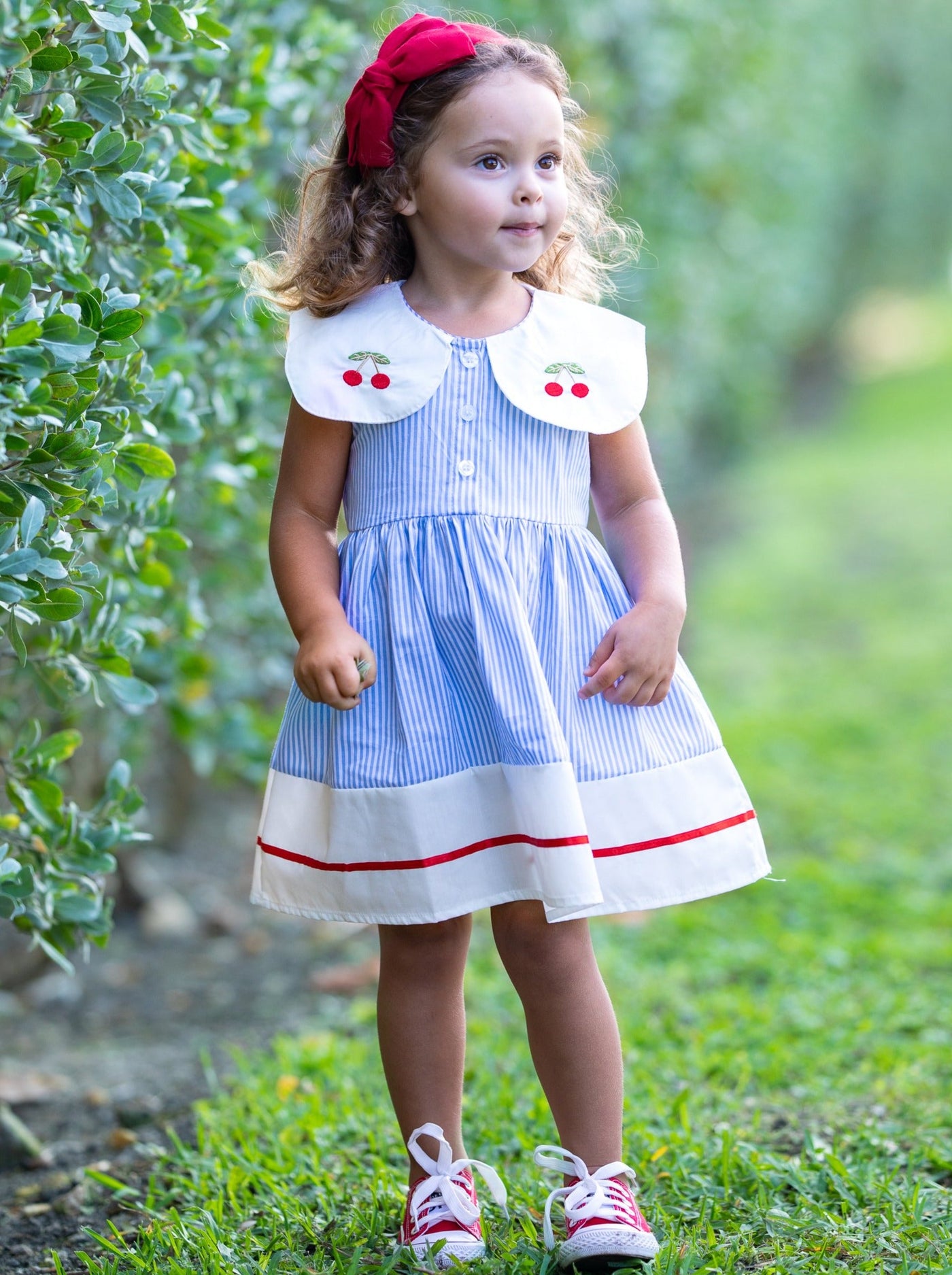 Cherry Blossom Pinstripe Dress - Mia Belle Girls