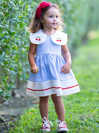 Cherry Blossom Pinstripe Dress - Mia Belle Girls