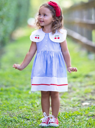 Cherry Blossom Pinstripe Dress - Mia Belle Girls