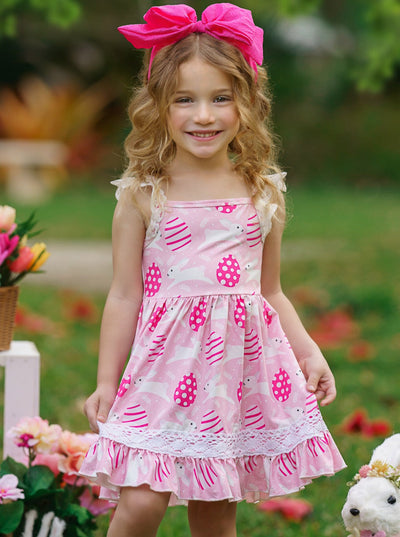 Girls Egg-citing Easter Lace Scalloped Flutter Sleeve Dress - Mia Belle Girls