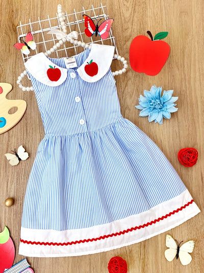 Back To School Dresses | Striped Collar Apple Dress | Mia Belle Girls