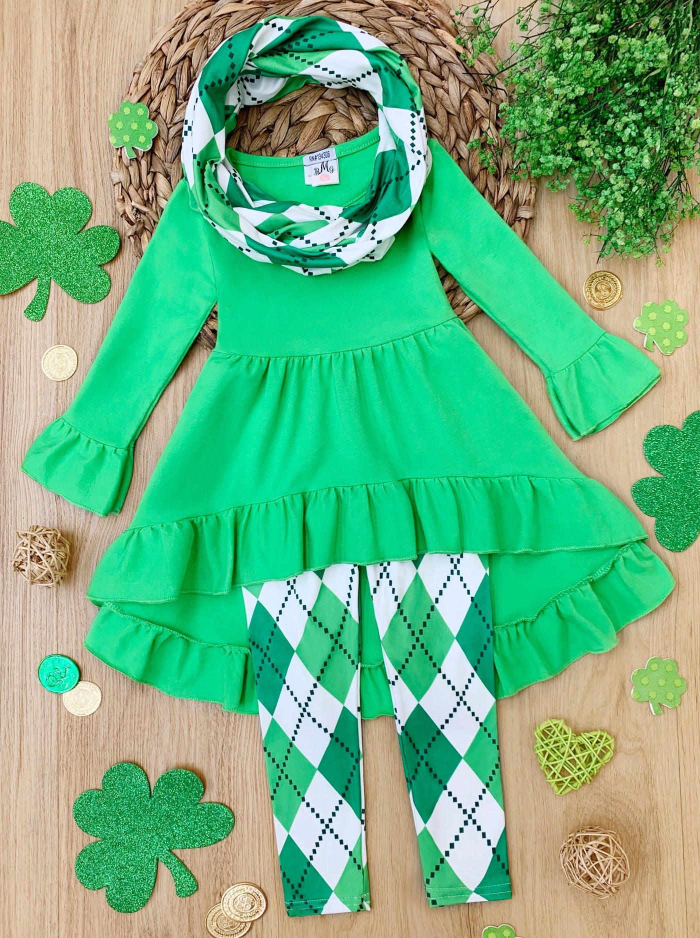 St. Patrick's Day Clothes | Argyle Print Tunic, Scarf & Legging Set