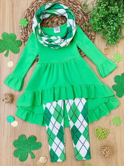 St. Patrick's Day Clothes | Argyle Print Tunic, Scarf & Legging Set