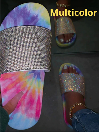 Women's Tie Dye Glitter Flat Slides By Liv and Mia