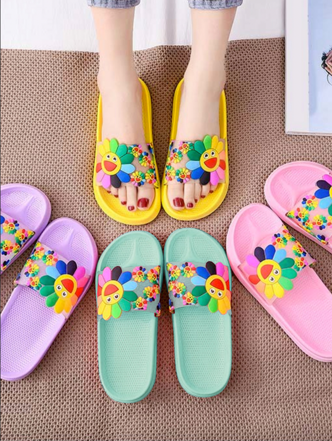 Women's Colorful Smile Sunflower Slides By Liv and Mia