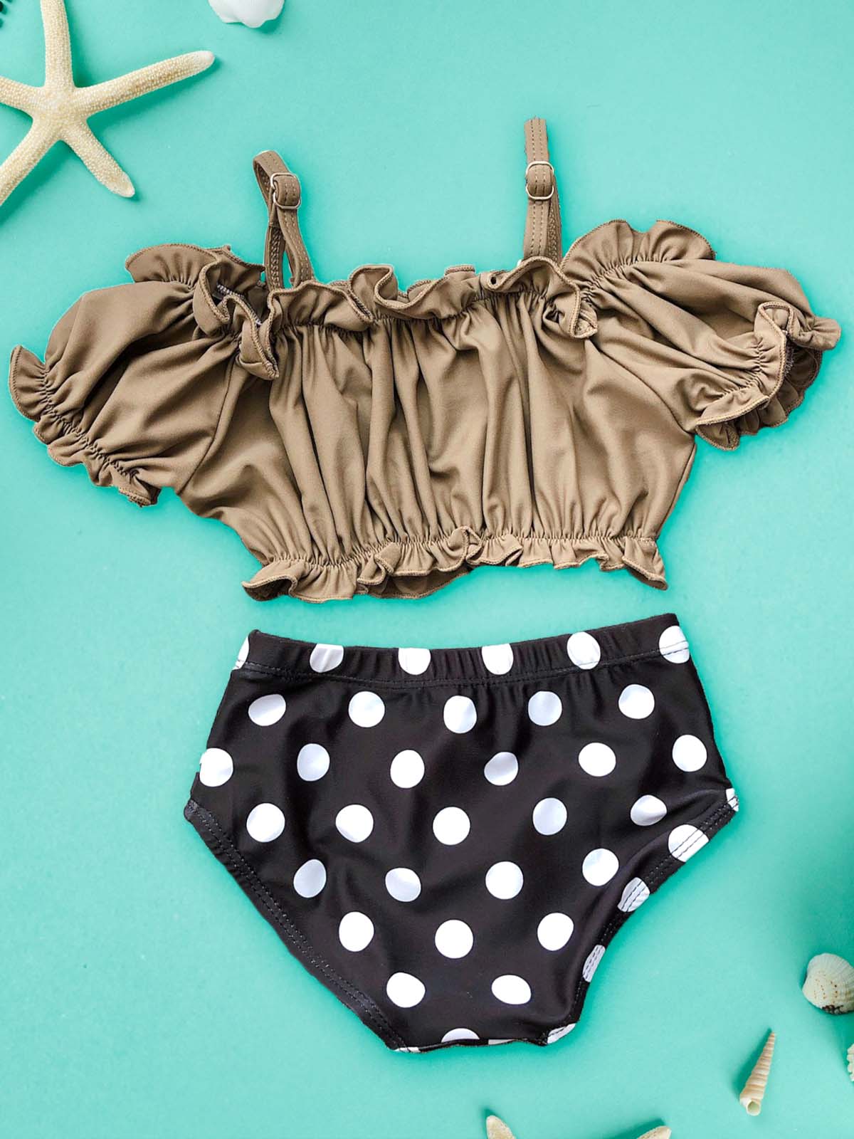 Little Girls Swimwear | Ruffle Top Polka Dot Bottom Two Piece Swimsuit