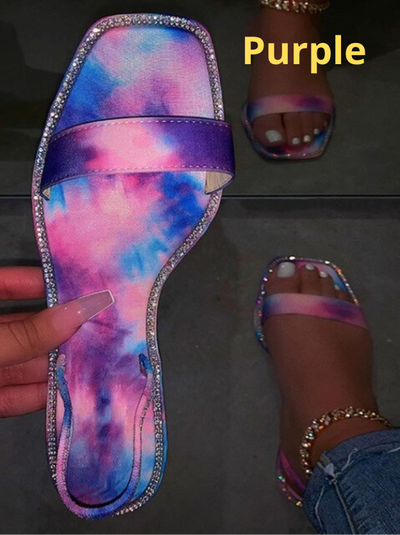 Women's Tie Dye Glitter Flat Slides By Liv and Mia