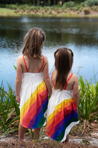 Girls Spring Dresses | Sleeveless Asymmetrical Rainbow Hi-Lo Dress